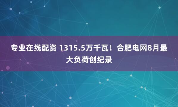专业在线配资 1315.5万千瓦！合肥电网8月最大负荷创纪录